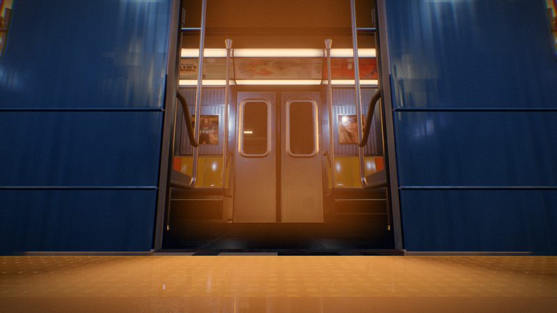 Looking into an open subway car door.